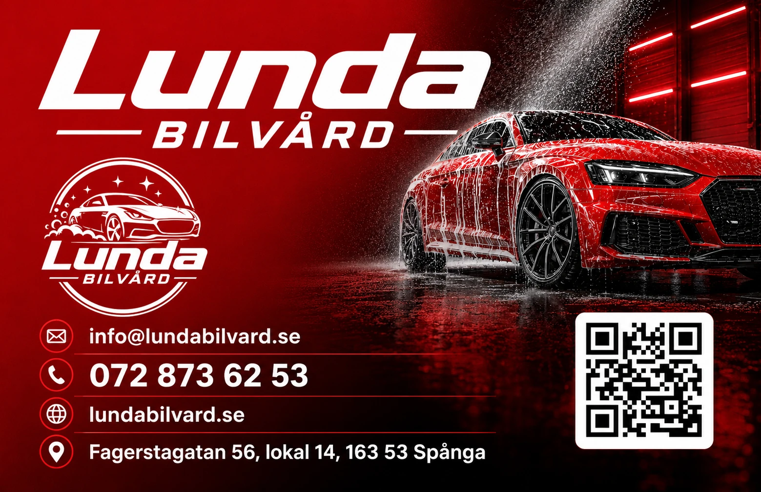 Lunda Bilvård showroom och biltvätt i Spånga